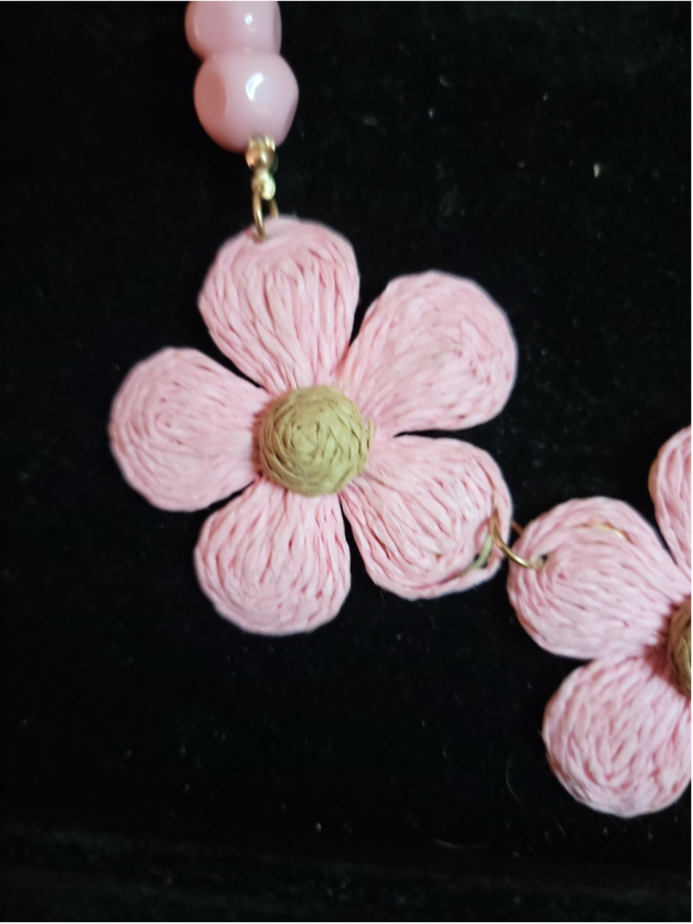 Pink Floral Statement Necklace Beaded Flower Necklace Cottagecore Spring Jewelry - Picture 4 of 12